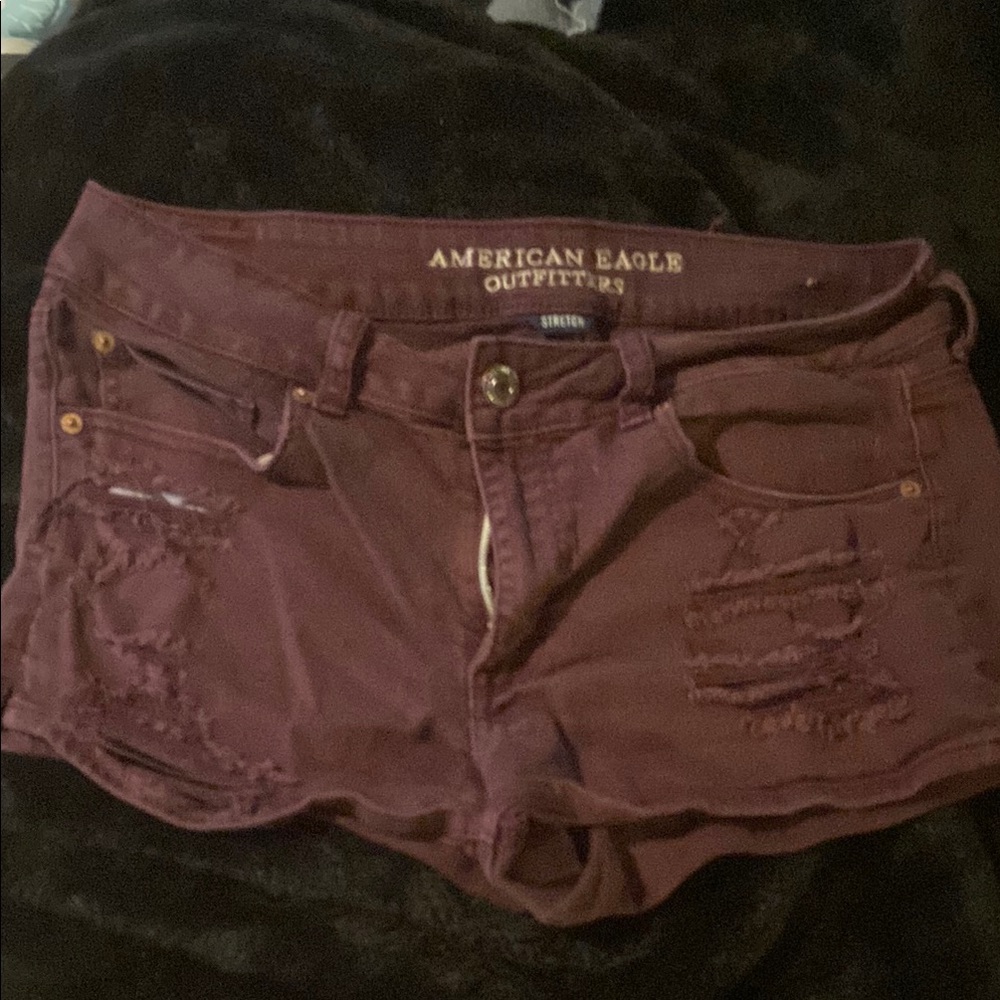American Eagle Outfitters Women's Maroon Jean Shorts